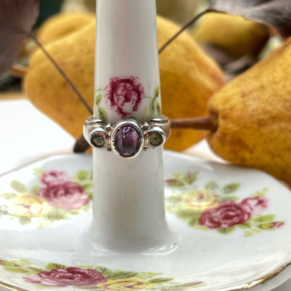 vintage sterling 925 amethyst - peridot ring